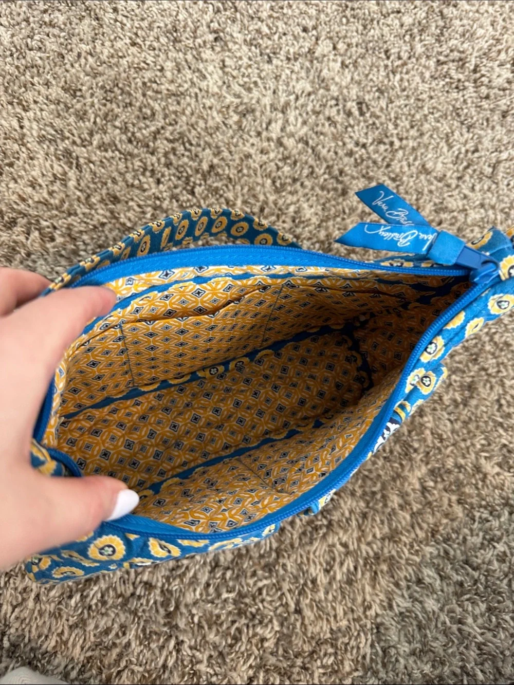 Vera Bradley Blue and Yellow Quilted Floral Circle Shoulder Bag